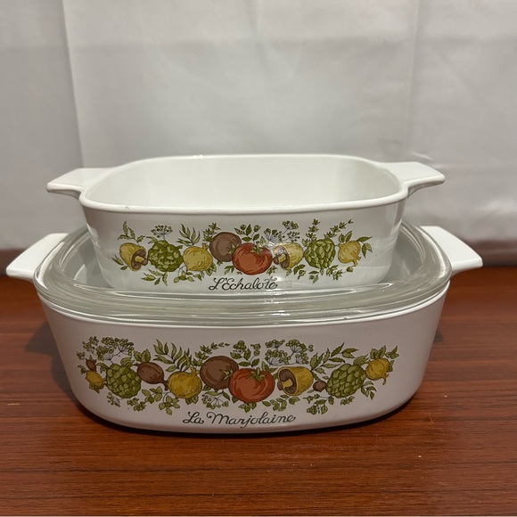 Vintage CORNING WARE Casserole Dish Set SPICE OF LIFE 2QT with PYREX Lid 1QT - Picture 1 of 11